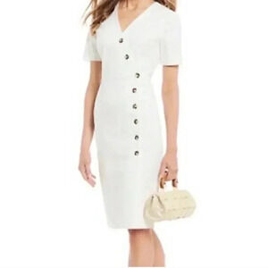 Alex Marie Morgan Button Down White sheath Dress Size 4
